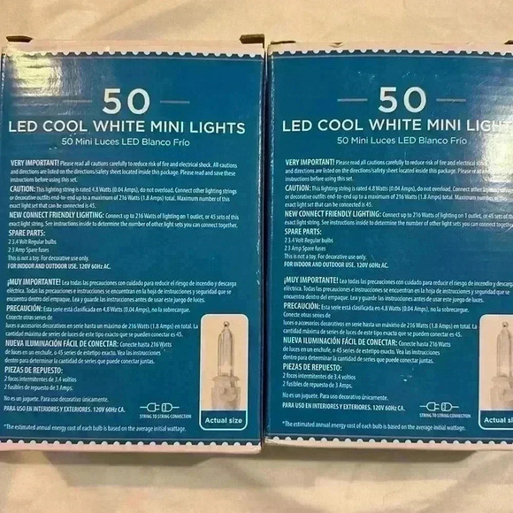 LED 50‎ Cool White Mini Christmas Lights 11.2'  Indoor Outdoor - Picture 2 of 3